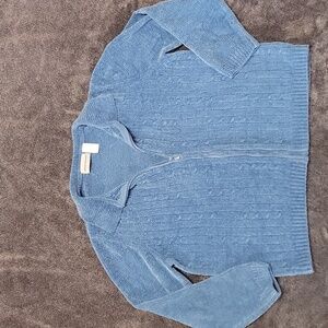 Alfred Dunner Blue Chenille Women's Cardigan With Zipper Large